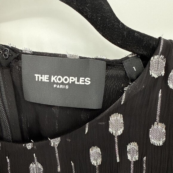 The Kooples Size Small Black Silver Metallic Polka Dot Mini Dress Puff Sleeve - Picture 7 of 10